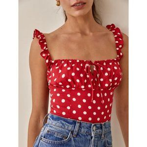 NWOT Reformation Cortese Top in Campari Red White Polka Dots Size 8